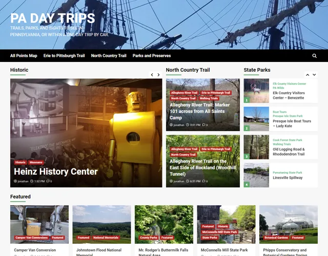 PA Day Trips — travel site with trail maps and park guides