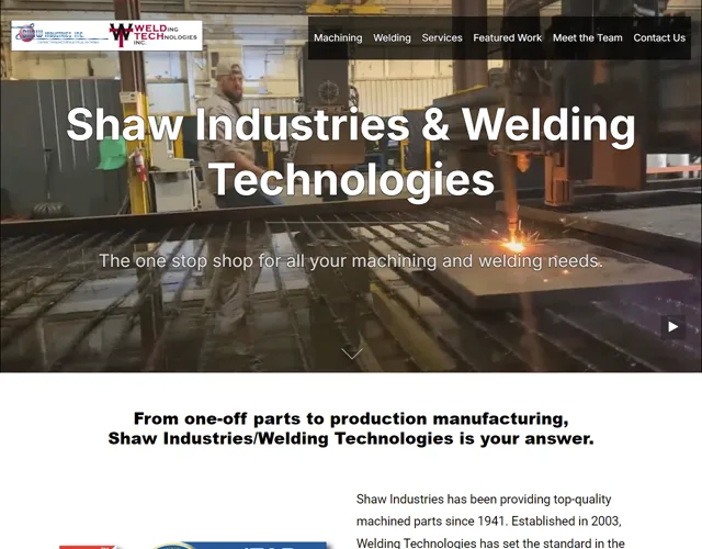 Shaw Industries & Welding Technologies — machining and welding site with video hero